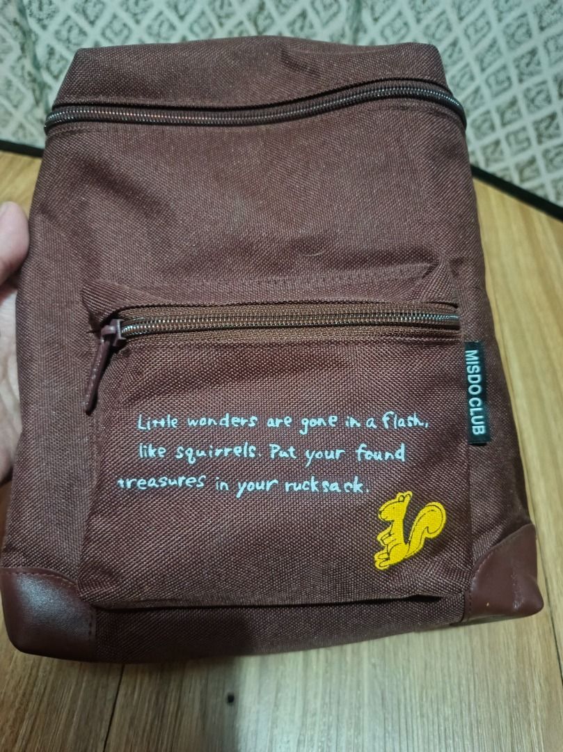 MISDO CLUB KIDS BACKPACK (Category: Other Babies Going Out Needs) located in Makati City. Submitted by nyxhemera26 (Listing ID 1462819470, Image 3). Description: MISDO CLUB KIDS BACKPACK - Like new - Adorable maroon mini backpack - Features a small front pocket with a cute quote - Adjustable straps for a comfortable fit - Surprisingly spacious interior for its size - Ideal for carrying your daily essentials - Perfect compact size for kids.