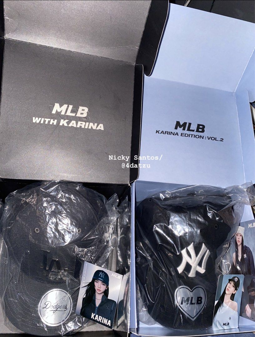 MLB x Aespa Karina Limited Edition Cap (Category: Hats & Beanies) located in Paranaque City. Submitted by nickyyyy28 (Listing ID 1462859317, Image 1). Description: WTS LFB Aespa Karina x MLB Volume 1 & 2 Cap 🧢 Volume 1 - L.A Dodgers Version - size 57 - ₱7.2k (₱6.5k last price) - with PC - Only tried on for fitting, never worn outside then only displayed it after. -❗️TAKE NOTE: the box is a bit damaged due to shipping 🧢 Volume 2 ❌ SOLD ❌ - NY Ya
