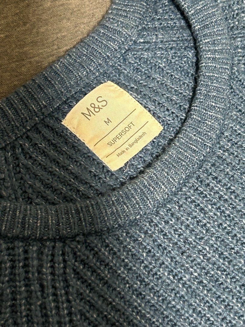 M&S Blue Textured Crew Neck Ribbed Jumper (Category: Longsleeves) located in Pasig City. Submitted by dkthrift__ (Listing ID 1462806036, Image 3). Description: Payment method: GCash Delivery method (SHOULDERED BY BUYER): Lalamove or J&T.