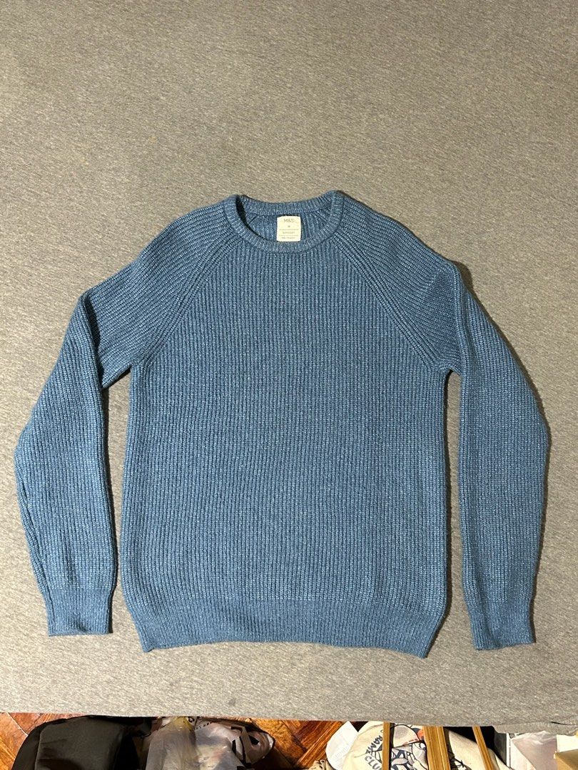 M&S Blue Textured Crew Neck Ribbed Jumper (Category: Longsleeves) located in Pasig City. Submitted by dkthrift__ (Listing ID 1462806036, Image 1). Description: Payment method: GCash Delivery method (SHOULDERED BY BUYER): Lalamove or J&T.