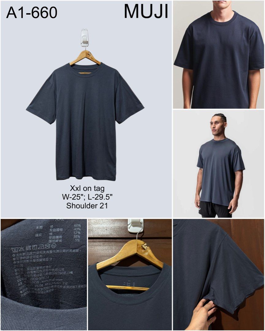 Muji Relaxed Fit Shirt (Category: Tshirts & Polo Shirts ) located in Digos. Submitted by appareall (Listing ID 1462682461, Image 2). Description: A1-660 Approximate measurements (taken flat in inches) Size on tag: Xxl Width (pit to pit): 25 Length: 29.5 Shoulder 21 Material: cotton .