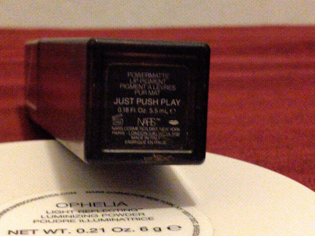 Nars Powermatte liquid lipstick (Category: Makeup) located in Silang. Submitted by clementinelovestodeclutter (Listing ID 1462876339, Image 3). Description: Auth Nars powermatte liquid lipstick Shade: Just push play Condition: Used few times, around 70% products left inside. 200.