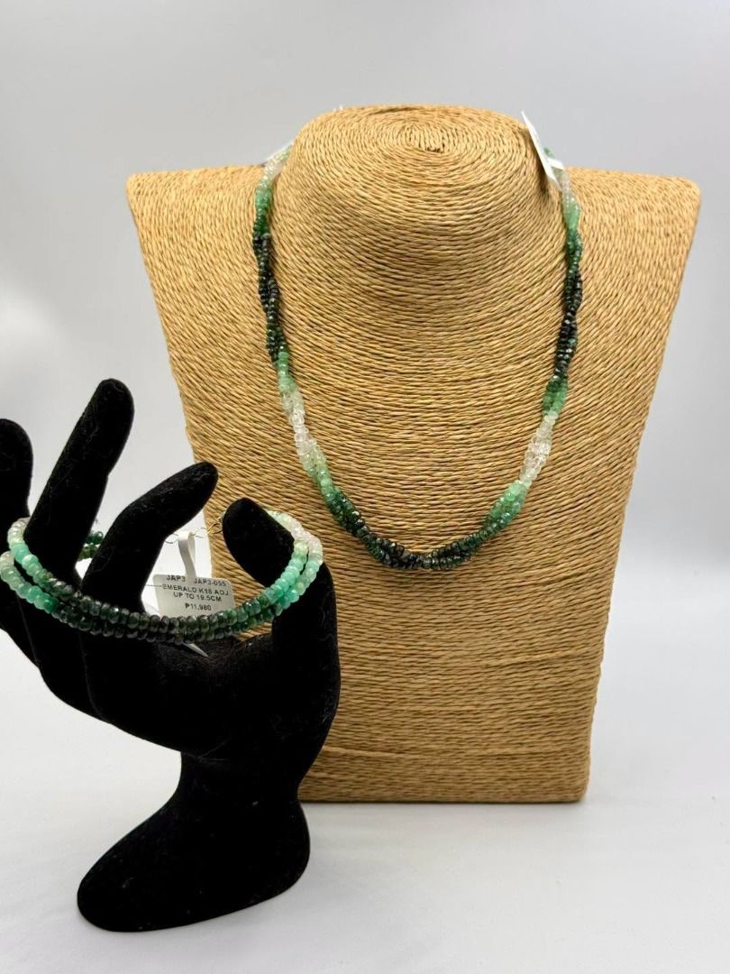 NATURAL EMERALD • K18 JAPAN GOLD (Category: Necklaces) located in Baguio. Submitted by asna_taku (Listing ID 1462778211, Image 1). Description: 💚✨ NATURAL EMERALD • K18 JAPAN GOLD • ✨💚 A gorgeous play of natural emeralds in a beautiful gradient of green, paired with K18 Japan gold for that timeless, luxurious finish. 💚✨ 🇯🇵 Sourced from Japan | BNEW 💚 EMERALD BRACELET • Natural Emerald beads — gradient green • Double-layer design • K18 Japan