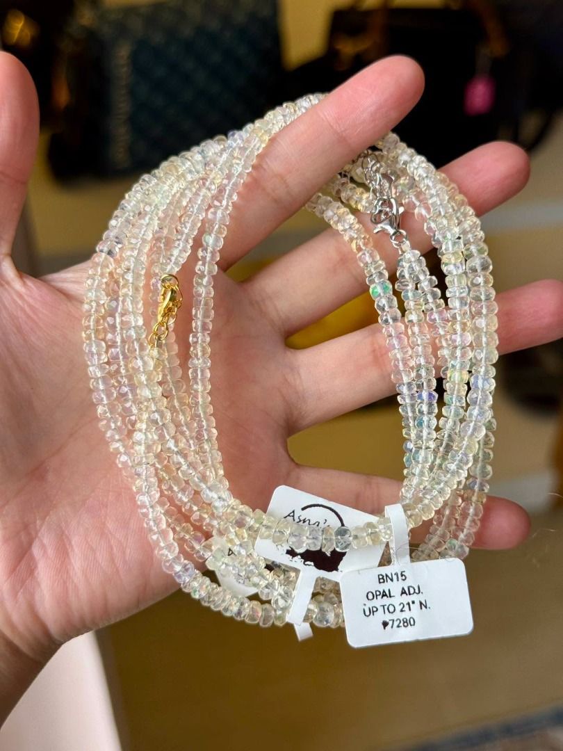 NATURAL FACETED WHITE OPAL NECKLACES (Category: Necklaces) located in Baguio. Submitted by asna_taku (Listing ID 1462787320, Image 1). Description: ✨ NATURAL FACETED WHITE OPAL NECKLACES ✨ A delicate strand with beautiful flashes of soft pastel play-of-color as it catches the light. 🤍🌈 The faceted beads add extra sparkle and dimension—elegant worn alone or layered with your favorite necklaces. 🤍 Natural White Opal ✨ Beautiful faceted cut 📏 Ad