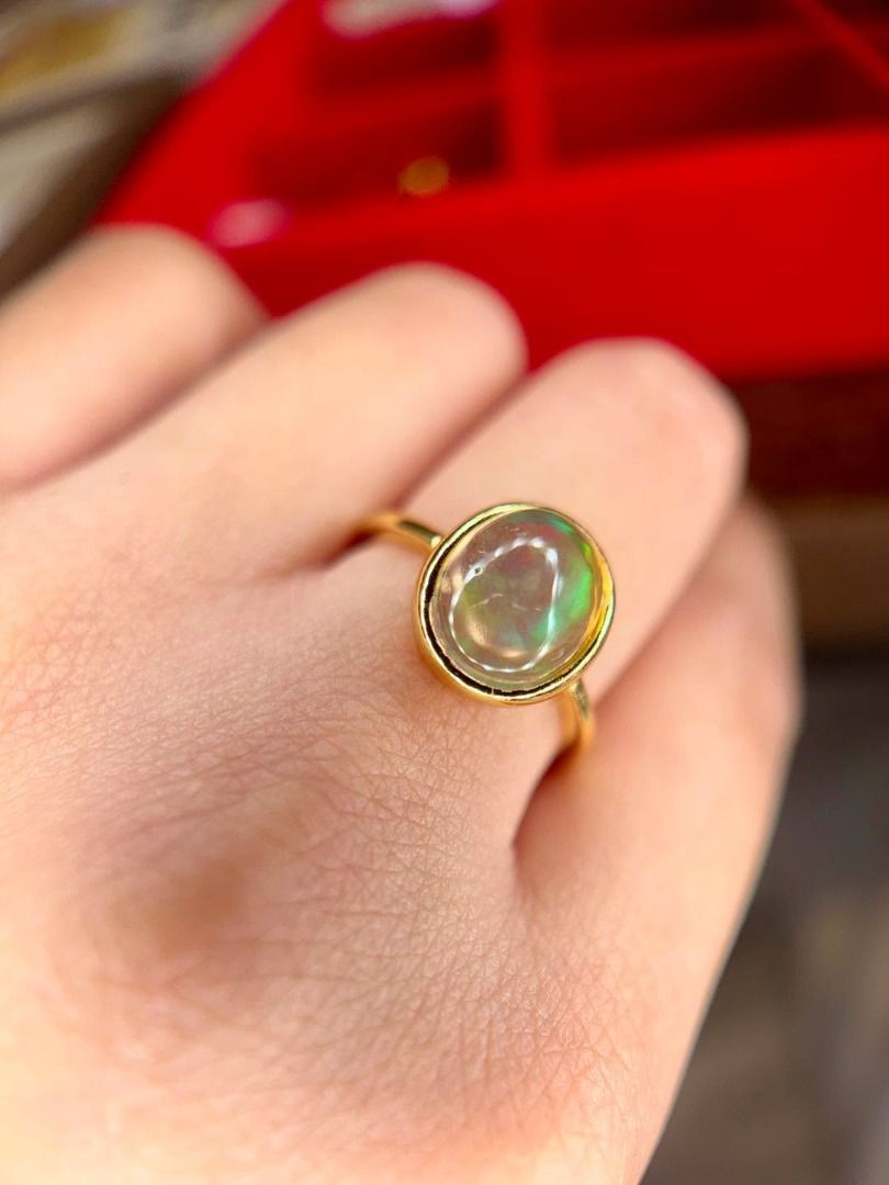 NATURAL OPAL IN GOLD-PLATED SILVER BEZEL RING (Category: Rings) located in Baguio. Submitted by asna_taku (Listing ID 1462791130, Image 2). Description: 💚 NATURAL OPAL IN GOLD-PLATED SILVER BEZEL RING ✨ A dreamy natural opal with gorgeous flashes of green, pink, blue & rainbow fire as it catches the light. 🌈✨ 🤍 Natural Opal ✨ Bezel setting 💛 New Silver plated in Gold 💍 Sizes: S7, S8 (2 pcs), S10 💰 ₱4,480 each Every opal has its own unique p