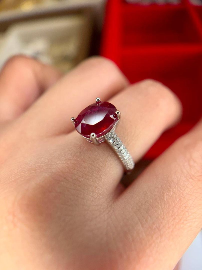 NATURAL RUBY & DIAMOND RING IN 925 SILVER (Category: Rings) located in Baguio. Submitted by asna_taku (Listing ID 1462799269, Image 2). Description: ❤️ NATURAL RUBY & DIAMOND RING IN 925 SILVER 💎 A gorgeous classic ruby ring with a rich red natural ruby center, beautifully accented with sparkling natural diamonds. ✨ ❤️ Natural Ruby — oval/faceted, transparent red 💎 Natural Round-Cut Diamonds — multiple accents ✨ 925 Silver setting 🇲🇿 Origin: 
