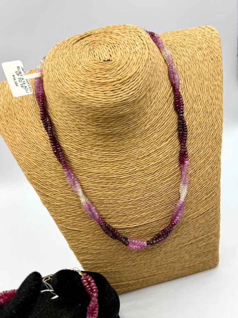 NATURAL RUBY GRADIENT TWIST DESIGN — K18 JAPAN GOLD (Category: Necklaces) located in Baguio. Submitted by asna_taku (Listing ID 1462779151, Image 3). Description: ❤️ NATURAL RUBY GRADIENT TWIST DESIGN — K18 JAPAN GOLD ❤️ A gorgeous play of ruby shades—from delicate pinks to rich deep reds—crafted in a beautiful twist design and finished with K18 Japan Gold. ✨ Elegant, versatile, and perfect for adding a luxurious pop of color to any look. The adj