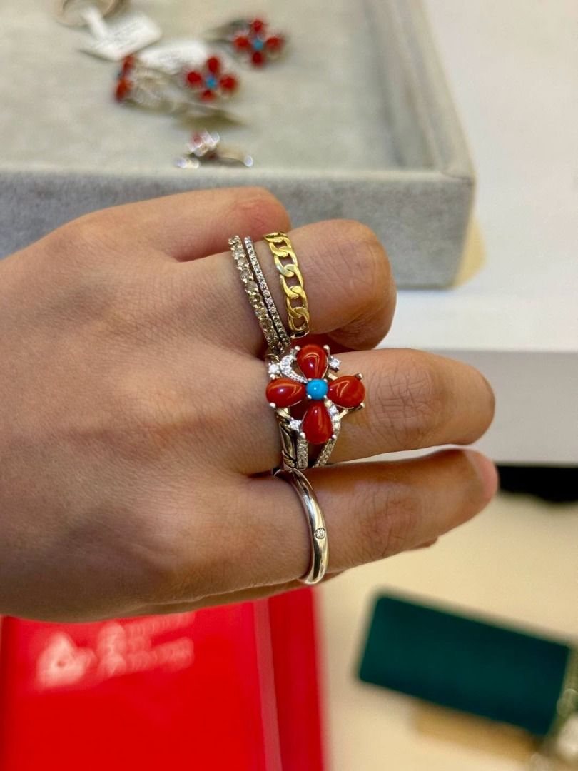 NATURAL TURQUOISE & CORAL IN ADJUSTABLE SILVER (Category: Rings) located in Baguio. Submitted by asna_taku (Listing ID 1462803684, Image 2). Description: 🪸💎 NATURAL TURQUOISE & CORAL IN ADJUSTABLE SILVER ✨ A beautiful statement piece bringing together the vibrant warmth of natural coral and the striking blue-green tones of natural turquoise. ❤️💙 Perfect for adding a touch of color and personality while keeping that elegant, timeless feel. ✨ 🪸
