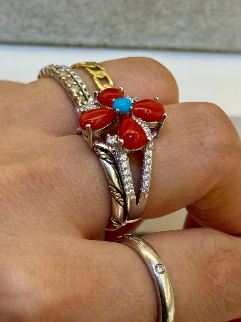 NATURAL TURQUOISE & CORAL IN ADJUSTABLE SILVER (Category: Rings) located in Baguio. Submitted by asna_taku (Listing ID 1462803684, Image 3). Description: 🪸💎 NATURAL TURQUOISE & CORAL IN ADJUSTABLE SILVER ✨ A beautiful statement piece bringing together the vibrant warmth of natural coral and the striking blue-green tones of natural turquoise. ❤️💙 Perfect for adding a touch of color and personality while keeping that elegant, timeless feel. ✨ 🪸
