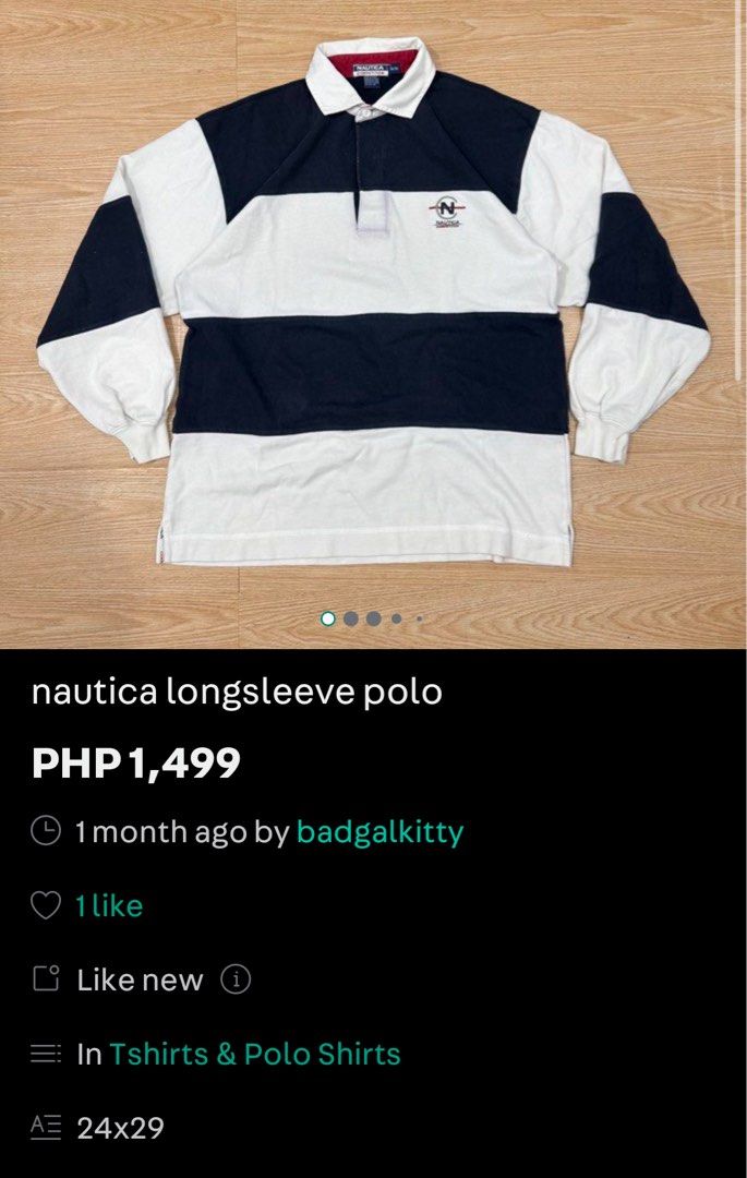 nautica longsleeve stripe polo (Category: Tshirts & Polo Shirts ) located in Manila. Submitted by maggielindemann (Listing ID 1462852944, Image 2). Description: size M/M on tag, XL fit tho 24x29 bought here for 1,499 used once after buying here.