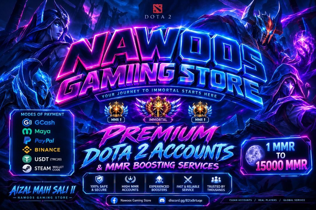 Nawoos Gaming Store: Dota 2 Hero Level Boost & Arcana Progress (Category: In-Game Products) located in Imus. Submitted by nawoo234 (Listing ID 1462738926, Image 1). Description: ✨ NAWOOS GAMING STORE ✨⁣ Fast-Track Your Dota 2 Ranking⁣ 🏆 2,000+ Completed Orders | Premier Accounts & Services⁣ ⁣ 💬 Discord: https://discord.gg/82tx8rtuqe⁣ ⁣ 🔥 HOT SALE⁣ 🔴 Red Immortal — 8K MMR (Limited Stock Available)⁣ ⁣ 🎒 DOTA 2 ACCOUNTS⁣ ⁣ 🎯 Smurfpool & Mainpo