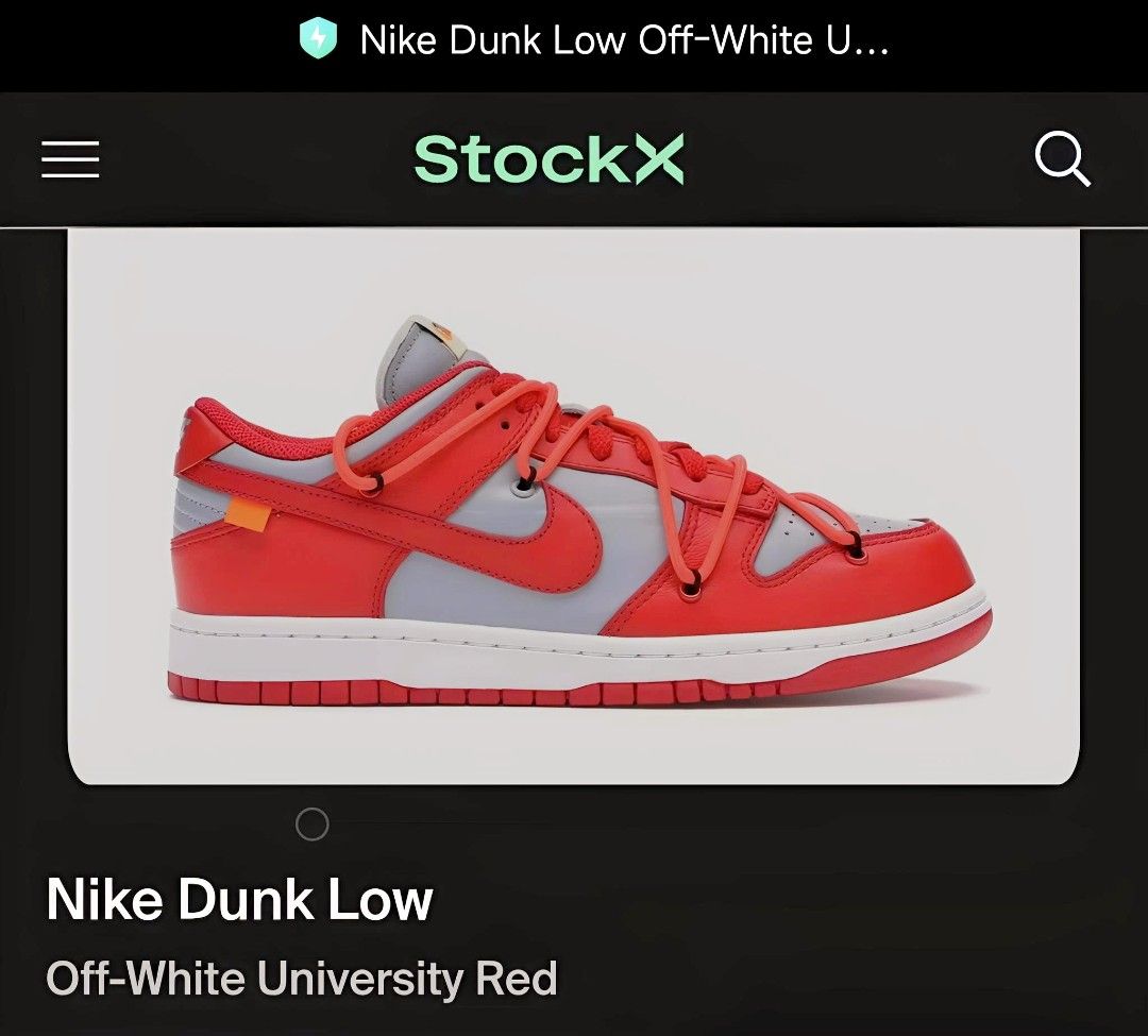 Nike Dunk Low Off-White University Red (Category: Sneakers) located in Rizal. Submitted by youngwolf-5f02 (Listing ID 1462801218, Image 1). Description: - Nike Dunk Low Off-White University Red - Highly sought-after grail for sneakerheads - Iconic red and grey colorway - Comes with original laces and extra red laces - Ideal for collectors or adding a statement piece to your wardrobe - Don't miss this rare opportunity!.
