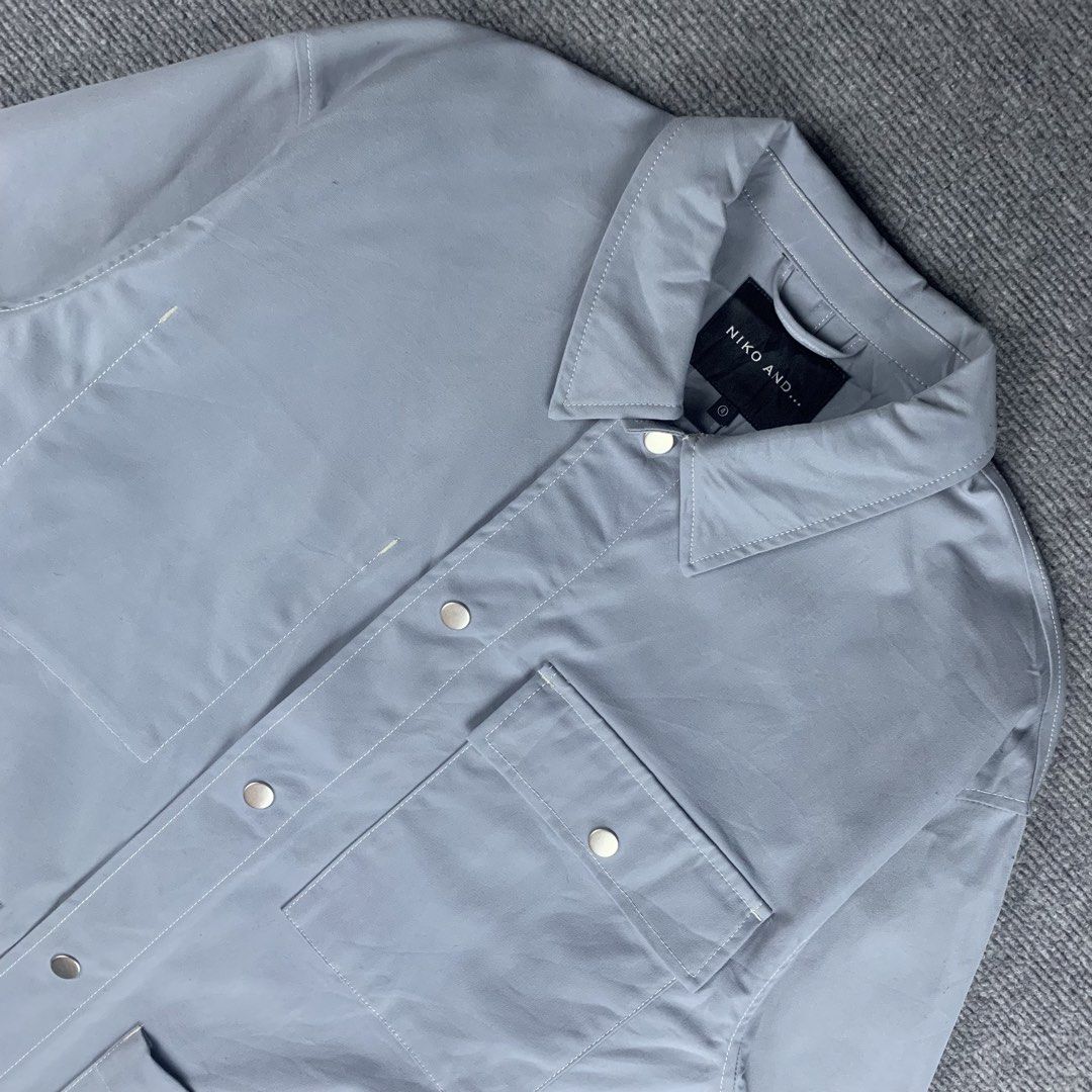 Niko and... Japan Light Blue Snap Button Utility Shirt Jacket (Category: Coats, Jackets and Outerwear) located in Baguio. Submitted by vintage_lurker (Listing ID 1462862774, Image 2). Description: Size on tag: Large Width: 25” Length: 30” Issue/s: none Mine: 820 + Shipping fee 📍Payment first policy. no COD or COP 📍All items Washed and Sanitized 🧼 Shoot your offer. I’m all ears‼️ OTHER DETAILS: - Light blue jacket from Niko and... - Size 4 - Fo