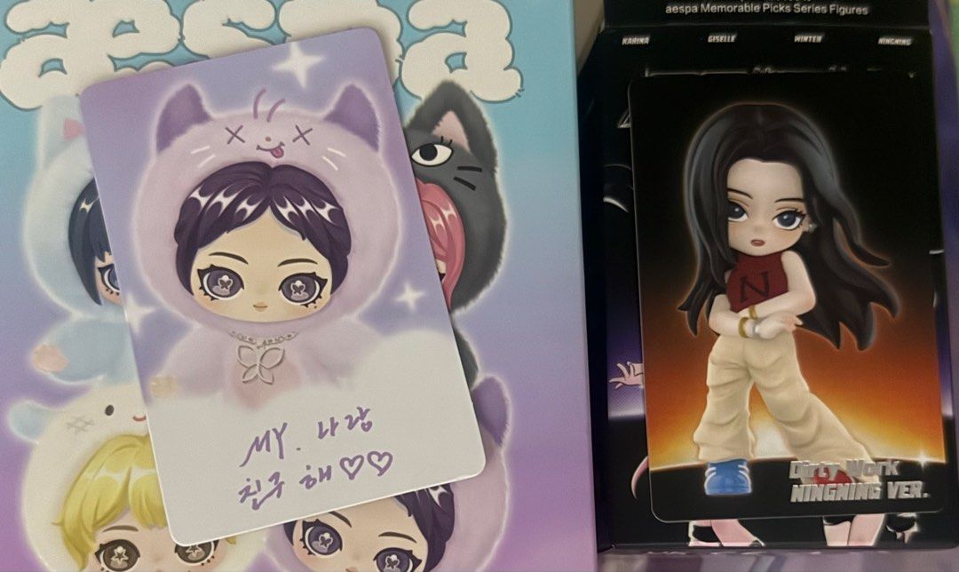 NINGNING aespa pop mart set (Category: Designer & Blind Box Toys) located in Baguio. Submitted by mnsyne (Listing ID 1462741475, Image 1). Description: both sealed foil, opened box can tingi - fluffy rwe ₱1000 - dirty work ₱500 mop: gotyme, gcash, maribank.