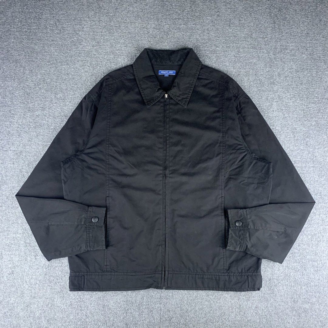 NUMERO UNO Black Zip-Up Collared Jacket (Category: Coats, Jackets and Outerwear) located in Baguio. Submitted by vintage_lurker (Listing ID 1462855401, Image 1). Description: Size on tag: XL Width: 25” Length: 28” Issue/s: none Mine: 720 + Shipping fee 📍Payment first policy. no COD or COP 📍All items Washed and Sanitized 🧼 Shoot your offer. I’m all ears‼️ OTHER DETAILS: - NUMERO UNO black zip-up jacket - Size: XL - Style: Classic collar - Featu