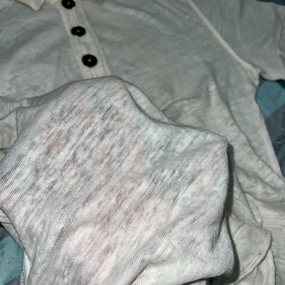 Off-White Short Sleeve Polo Shirt (Category: Shirts) located in Marikina City. Submitted by prelovedbydee. (Listing ID 1462878771, Image 2). Description: - lightweight - more off-white in person - dark brown buttons - slightly sheer (see 2nd pic) - can fit s-m (estimation only) can negotiate ☺️.