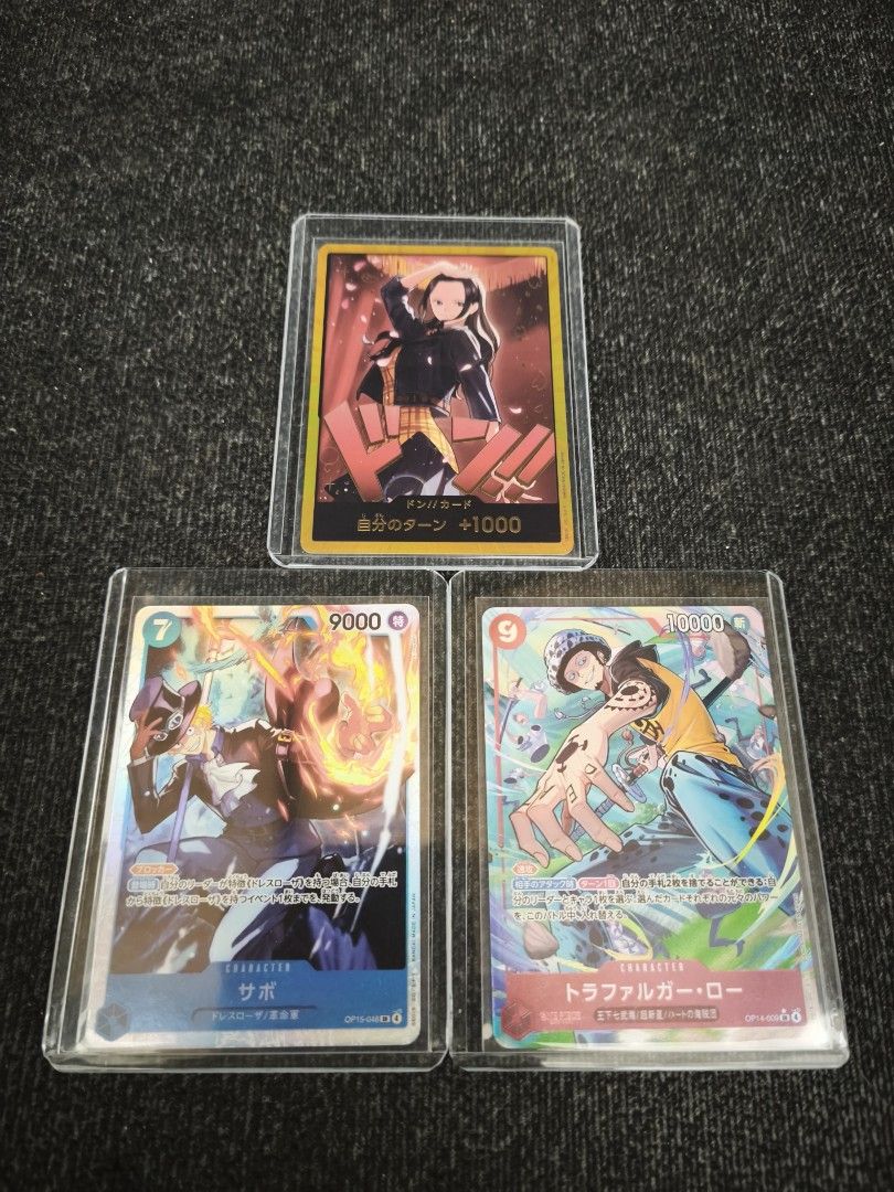 One Piece TCG Unwanted Hits (Category: Raw Singles) located in Manila. Submitted by am.sports.shop (Listing ID 1462725096, Image 2). Description: WTS/LFB SEC Loki - 750 ea SEC Xebec - 800 BAKI Kaido - 6k SR Luffy - 250 SR Shanks - 200 SR Bigmom - 100 GOLD DON Nico - 3.5k - SOLD Law (Alt Art) - 600 - SOLD SR Sabo - 150 Negotiable if TAKE ALL 📍 Location / Meetup: SM North Edsa / Trinoma PM for inquiries.