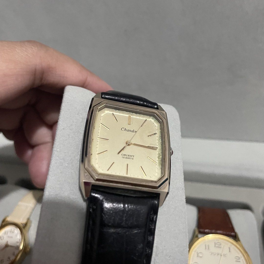 Orient Chandor Tank Watch (Category: Women's Watches) located in Manila. Submitted by darimilkkk_ (Listing ID 1462832020, Image 3). Description: - FIXED PRICE - issue: patina on dial (see pics) - Chandor Orient Quartz Watch - Rectangular Gold-Tone Face - Black Leather Strap - Classic and Timeless Design - Excellent Working Condition - Suitable for Daily Wear or Special Occasions.