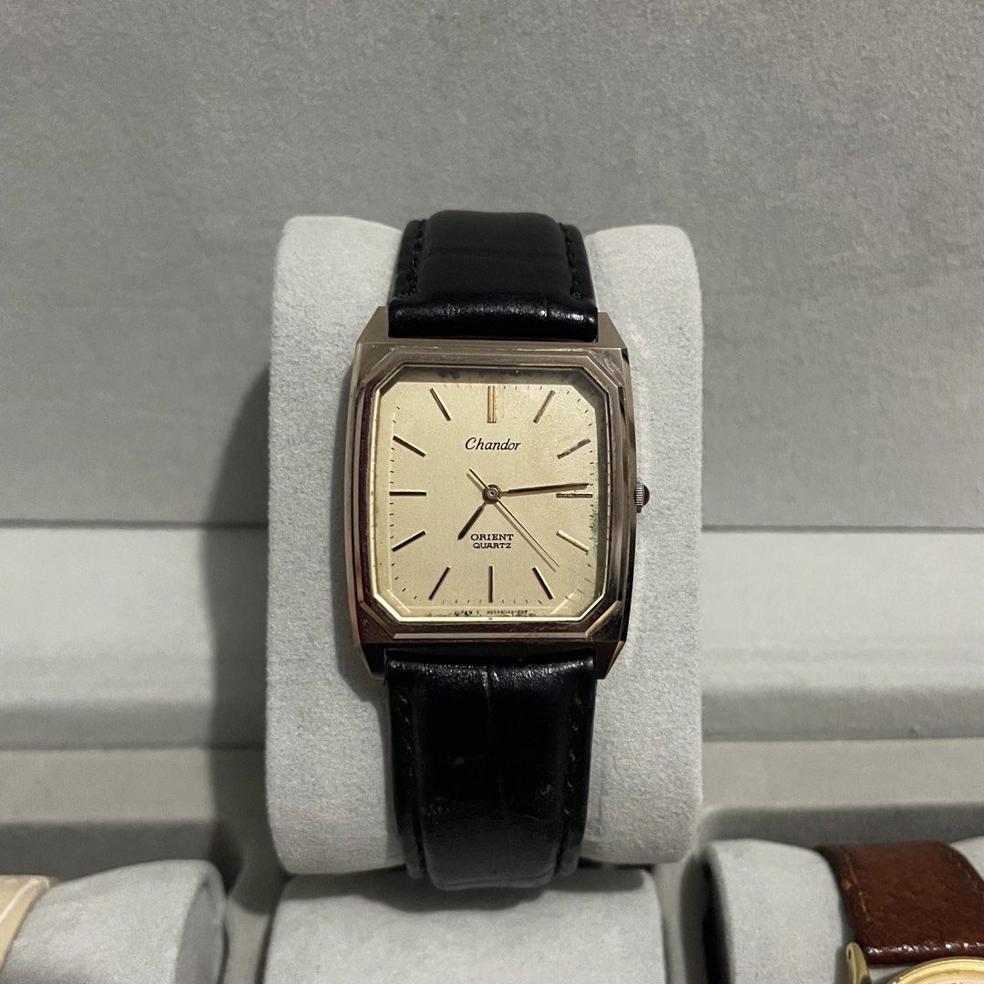 Orient Chandor Tank Watch (Category: Women's Watches) located in Manila. Submitted by darimilkkk_ (Listing ID 1462832020, Image 1). Description: - FIXED PRICE - issue: patina on dial (see pics) - Chandor Orient Quartz Watch - Rectangular Gold-Tone Face - Black Leather Strap - Classic and Timeless Design - Excellent Working Condition - Suitable for Daily Wear or Special Occasions.
