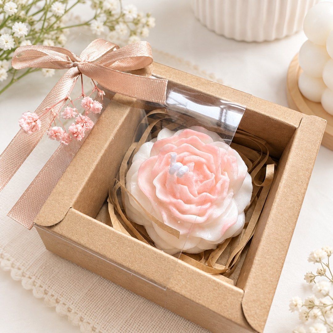 Peony Bloom Soy Wax Candle - Rose Scented (Category: Home Fragrance) located in Manila. Submitted by michaellal91842 (Listing ID 1462812232, Image 2). Description: - Handmade Peony Bloom Candle - Made with Soy Wax - Available with or without scent - Weight: 30 grams - Dimensions: 7.8 cm diameter, 3.5 cm height - Perfect for gifts and home decor - Pre-order now!.