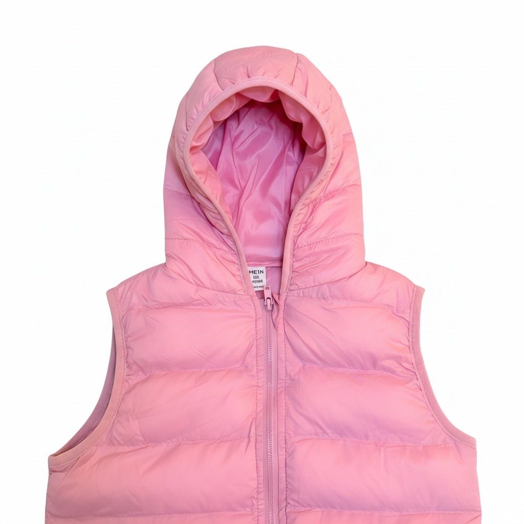 Pink Hooded Puffer Vest (Category: Babies & Kids Fashion) located in Angeles City. Submitted by momandmini9 (Listing ID 1462728955, Image 2). Description: Cute pink puffer vest with hood. Zipper front, sleeveless. Perfect for layering in cooler weather. Size: 18-24 months in tag but can fit up to 4 years old if petite Used once only.