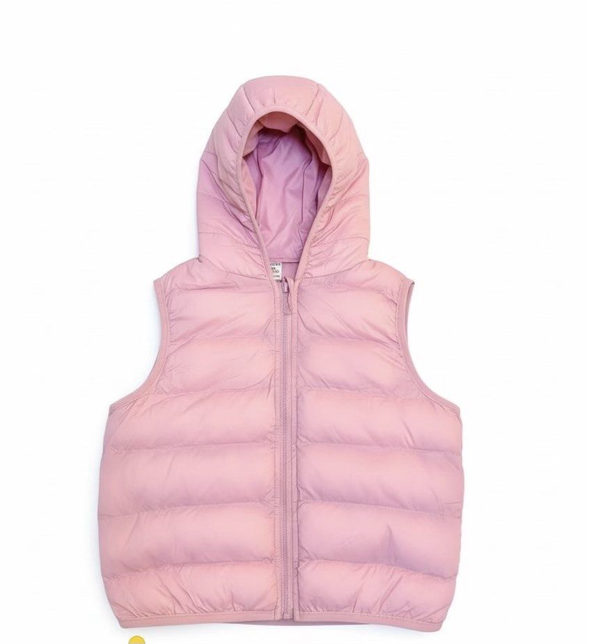 Pink Hooded Puffer Vest (Category: Babies & Kids Fashion) located in Angeles City. Submitted by momandmini9 (Listing ID 1462728955, Image 1). Description: Cute pink puffer vest with hood. Zipper front, sleeveless. Perfect for layering in cooler weather. Size: 18-24 months in tag but can fit up to 4 years old if petite Used once only.