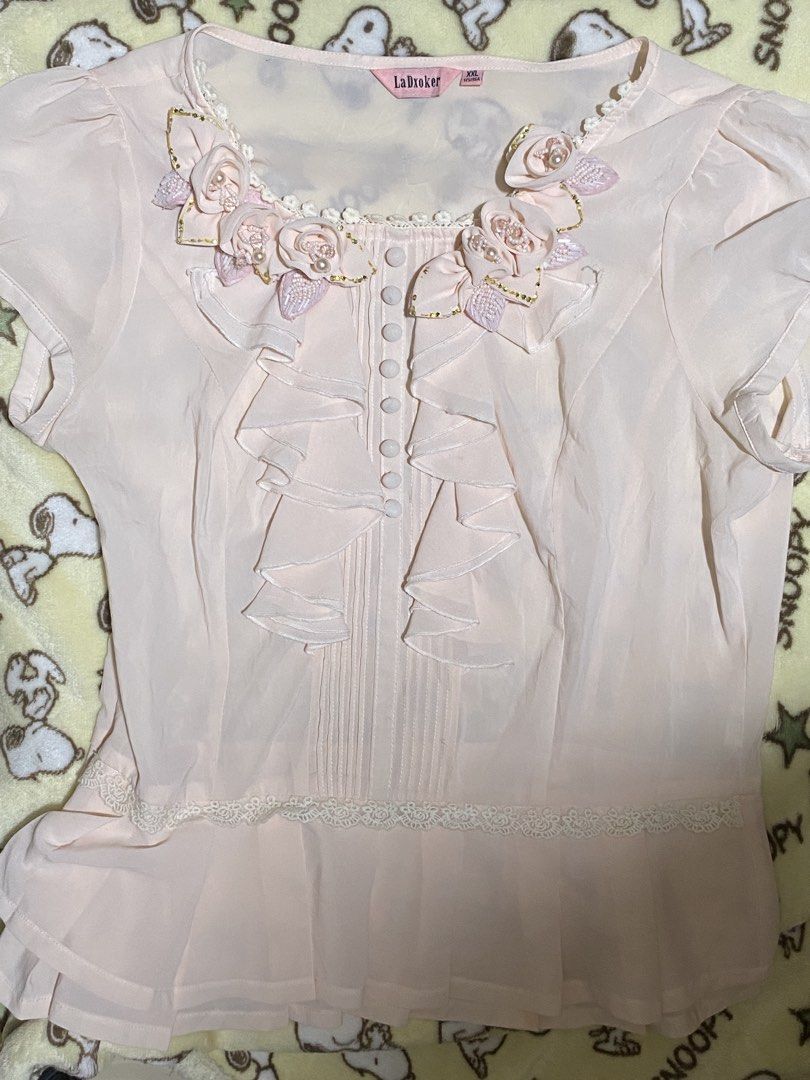 Pink Ruffle Rose Embellished Blouse Princess Core Ballet (Category: Blouses) located in Manila. Submitted by faerikhae (Listing ID 1462861002, Image 1). Description: .