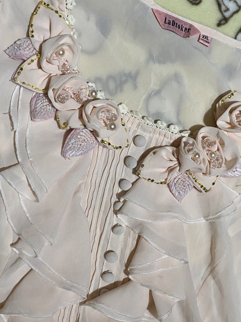 Pink Ruffle Rose Embellished Blouse Princess Core Ballet (Category: Blouses) located in Manila. Submitted by faerikhae (Listing ID 1462861002, Image 2). Description: .