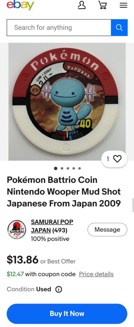 Pokemon Battrio Coin Wooper (Category: Character Goods) located in Quezon City. Submitted by collectionneursonline88 (Listing ID 1462884290, Image 2). Description: for collection only .Japan version not usable in Philippines arcade machines 🔄 Meetups Balintawak Camachile 7/11 Quezon City 🛵 Shipping : - Lalamove ( except Provincial) - Flash Express - GogoExpress - LBC 📥 Payment : cash on meetups Gcash.
