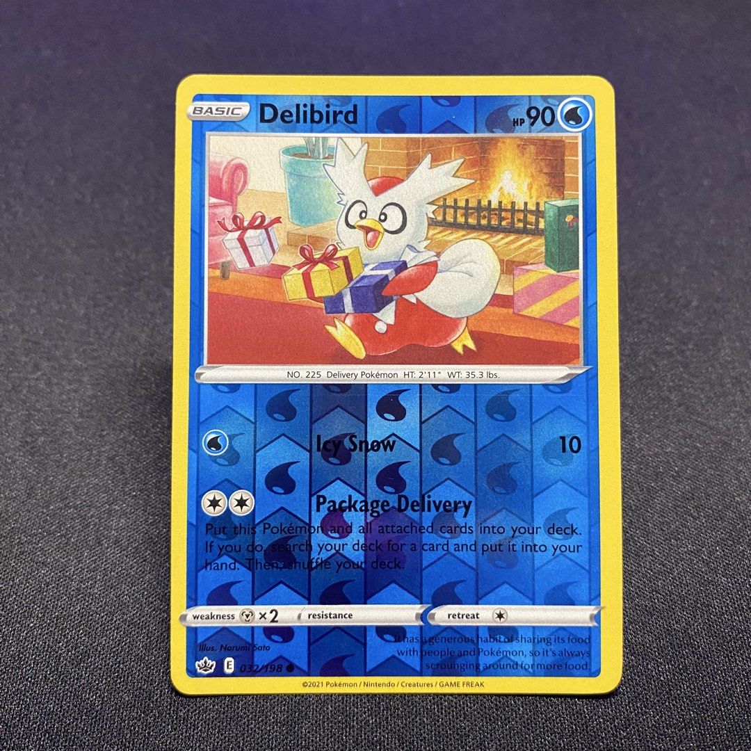 POKEMON SWORD & SHIELD DELIBIRD 032/198 REVERSE HOLO (Category: Raw Singles) located in Taguig. Submitted by secrethideout_official (Listing ID 1462851533, Image 1). Description: Pokemon Sword & Shield Delibird 032/198 Reverse Holo ✅ firm price ✅ ignoring LP inquiry Location: Taguig📍 Shipping: LBC | J&T | Lalamove Mode of Payment: Gcash | Bank Transfer.