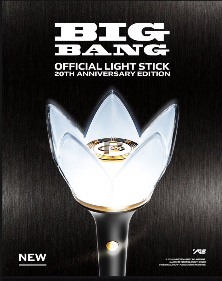 Pre-order: Bigbang 20th Anniversary Light Stick (Category: K-Wave Merchandise) located in Balanga. Submitted by kingscionsmom (Listing ID 1462707376, Image 1). Description: December 2026 release 50% DP to secure order, balance payable on release 3-6 weeks eta after box ship out.