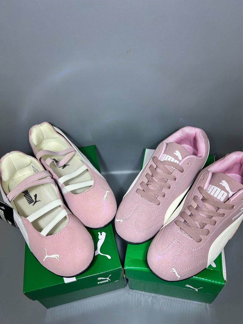 Puma Pink Ballet Flats & Sneakers Set (Category: Sneakers) located in Rizal. Submitted by sakre (Listing ID 1462830649, Image 1). Description: -Couple Shoes - Two pairs of pink Puma shoes - One pair: ballet flats with elastic straps - One pair: lace-up sneakers - Both feature the iconic Puma logo - Includes original boxes for both pairs - Ideal for everyday casual wear.