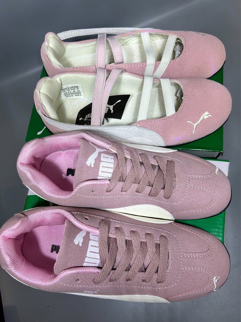 Puma Pink Ballet Flats & Sneakers Set (Category: Sneakers) located in Rizal. Submitted by sakre (Listing ID 1462830649, Image 2). Description: -Couple Shoes - Two pairs of pink Puma shoes - One pair: ballet flats with elastic straps - One pair: lace-up sneakers - Both feature the iconic Puma logo - Includes original boxes for both pairs - Ideal for everyday casual wear.