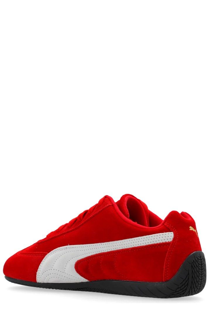 Puma speed🐱 (Category: Casual Shoes) located in Baguio. Submitted by yschoiceph (Listing ID 1462695076, Image 3). Description: Vibrant red suede Puma Speedcat OG sneakers featuring a contrasting white formstrip and subtle gold-tone branding. Excellent Eur 42.