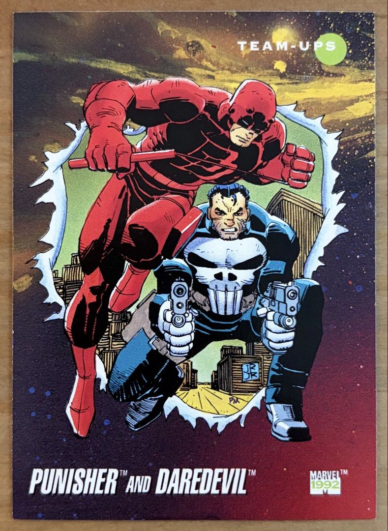 Punisher & Daredevil | Marvel Cards ~ Impel '92 [Team-Ups] (Category: Raw Singles) located in Makati City. Submitted by cardlab (Listing ID 1462883844, Image 1). Description: Items are 💯 authentic/original/legit. About The Card: • '92 Impel • Card No. 92 FOR: • Cards ₱99 and below with Card Sleeves • Cards ₱100 and up with Used Toploader • ₱10 for Bnew Tops Packaging (If Shipping): ✔️ Plastic cover ✔️ Cardboard ✔️ Bubble wrap NOTE: • Cards are r
