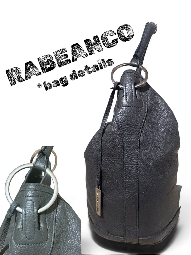 RABEANCO Gray Pebbled Leather Hobo Bag (Category: Shoulder Bags) located in Orani. Submitted by garage_poshbotique (Listing ID 1462795992, Image 2). Description: 𝓐𝓾𝓽𝓱𝓮𝓷𝓽𝓲𝓬 RABEANCO Gray pebbled leather hobo bag Material: Soft pebbled leather with a nice sheen Features: Contrasting black fabric lining, spacious interior, magnetic lock, Small hang tag, side zipper pocket Style: Classic and versatile, ideal for everyday use Size: approx. L 