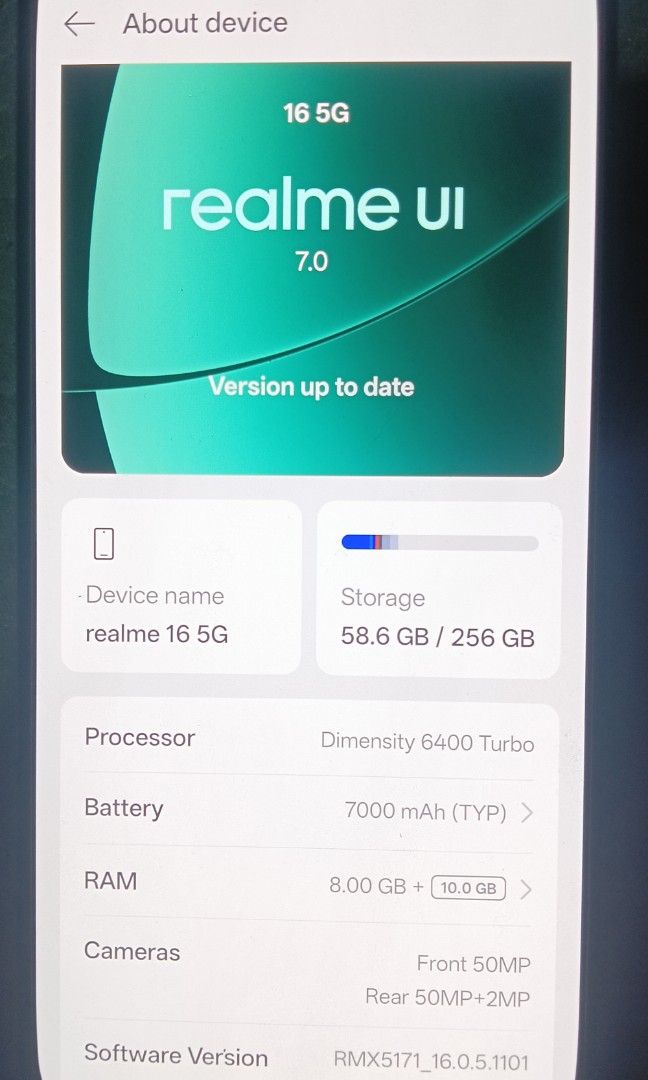 Realme 16 256GB 8GbRam (Category: Realme) located in Pasay City. Submitted by luckyhorse.393271 (Listing ID 1462882591, Image 2). Description: .