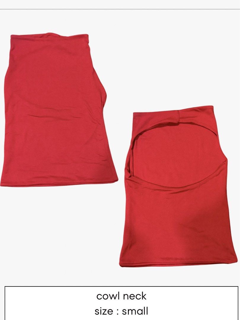 Red Cowl Neck Top Size Small (Category: Sleeveless) located in Manila. Submitted by shai.rms (Listing ID 1462687928, Image 1). Description: - Red cowl neck top - Size: Small - Material: Ribbed fabric - Style: Great for layering or wearing on its own - Price: P100.