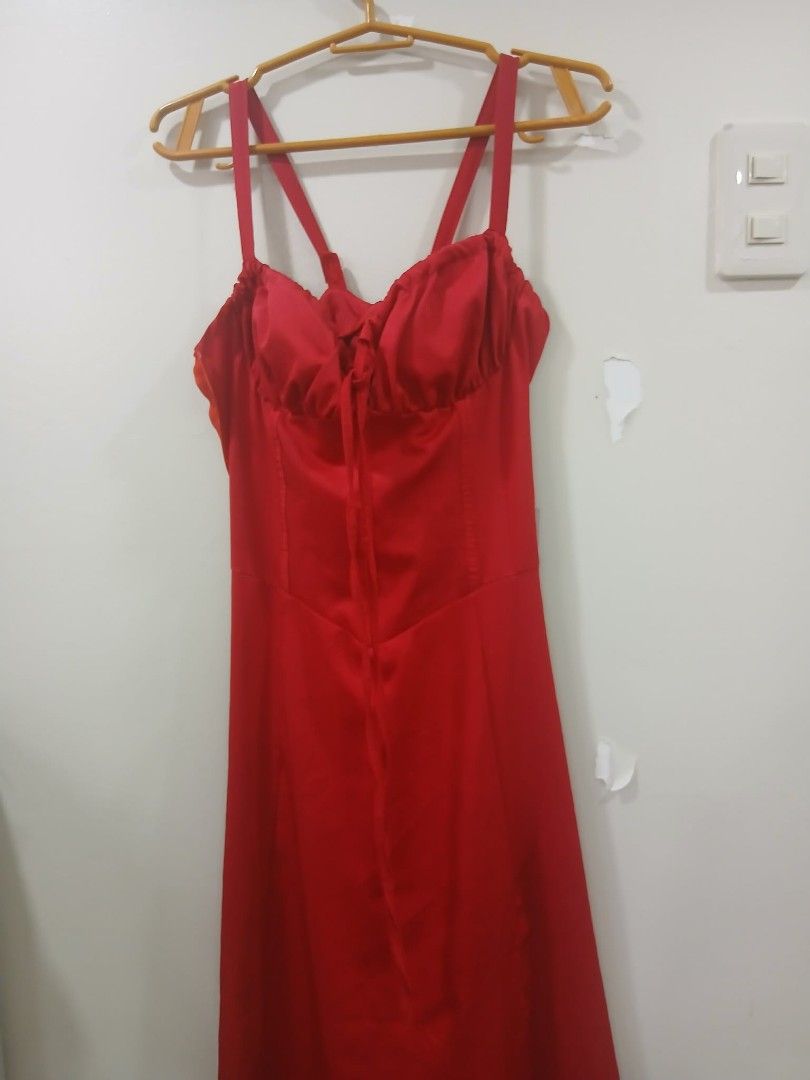 Red Satin Bustier Dress with Tie Front (Category: Dresses) located in Manila. Submitted by frances023 (Listing ID 1462805691, Image 1). Description: - Beautiful red satin dress - Bustier top with tie-front detail - Flattering A-line skirt - Ideal for parties or a night out.