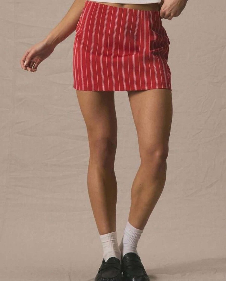 Red White Striped Mini Skirt (Category: Skirts) located in Paranaque City. Submitted by lizzyscloset01 (Listing ID 1462774124, Image 3). Description: - Cute red and white striped mini skirt - High waisted fit - Versatile: dress up or down - Ideal for summer days, market trips, or casual outings - Easy to pair with a simple top.