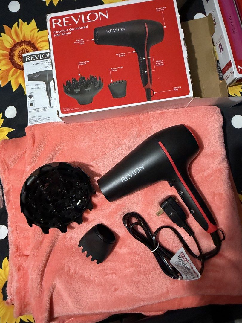 Revlon Hair Dryer with Attachments (Brush and Diffuser) (Category: Hair) located in Manila. Submitted by mysticwater-3c68 (Listing ID 1462787484, Image 1). Description: - Hair dryer w/ diffuser (BRAND NEW) RFS: wrong item bought (not a curly girl) 📍 Santa Ana, Manila Slightly nego.