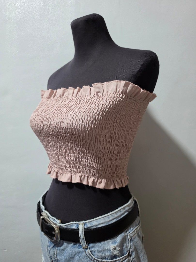 Romwe Smocked Tube Top with Ruffle Trim small (Category: Sleeveless) located in Paranaque City. Submitted by franinnashop (Listing ID 1462688198, Image 2). Description: - Cute smocked tube top from Romwe - Features ruffle trim along top and bottom edges - Made of 100% polyester fabric - Versatile for casual outings or dressing up declutter small paranaque city.