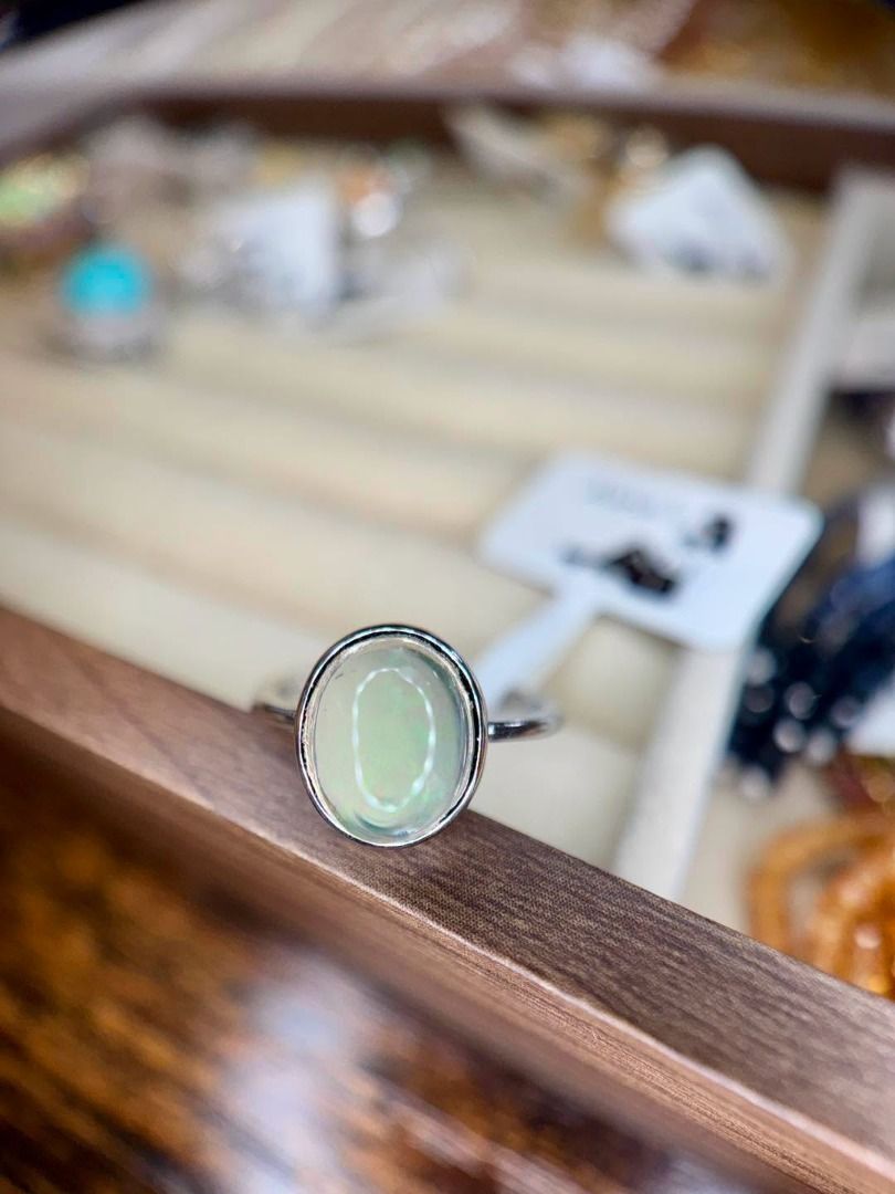 S7 NATURAL OPAL IN 925 SILVER BEZEL RING (Category: Rings) located in Baguio. Submitted by asna_taku (Listing ID 1462791702, Image 3). Description: 💚 NATURAL OPAL IN 925 SILVER BEZEL RING ✨ A delicate natural opal with beautiful green, blue & subtle rainbow flashes that come alive as it catches the light. 🌈 💚 Natural Opal ✨ Smooth cabochon, bezel-set 🤍 New 925 Silver setting 💍 Size S7 💰 ₱4,480 Simple, elegant, and easy to wear—one beautiful