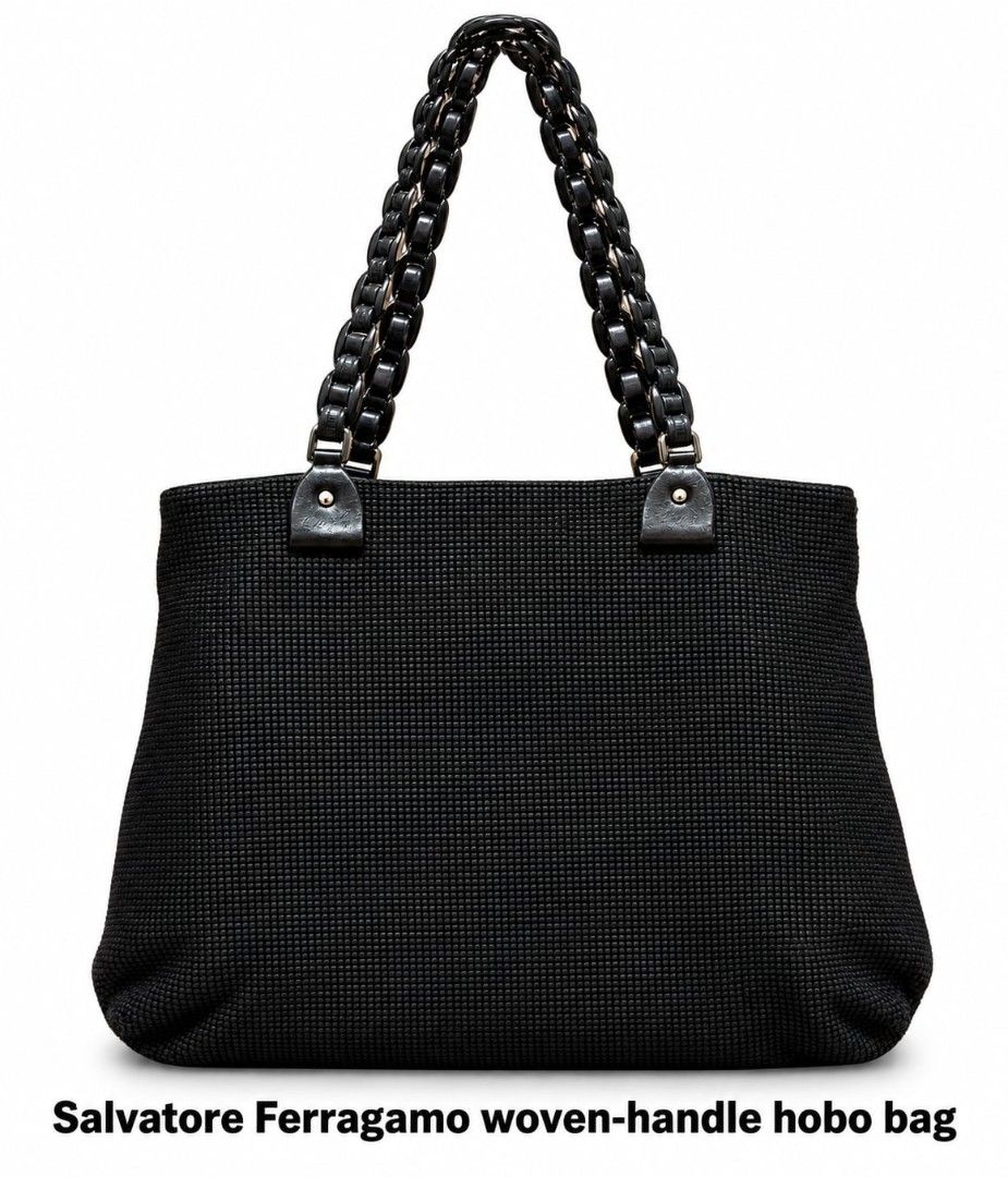 Salvatore Ferragamo Black Tote Bag (Category: Luxury Bags & Wallets) located in Quezon City. Submitted by swiftcloud_070a6b (Listing ID 1462154752, Image 1). Description: - Stylish black tote bag - Features braided straps - Interior zipper pocket for security - Lined with authentic Salvatore Ferragamo logo - Accented with leather trim and hardware.