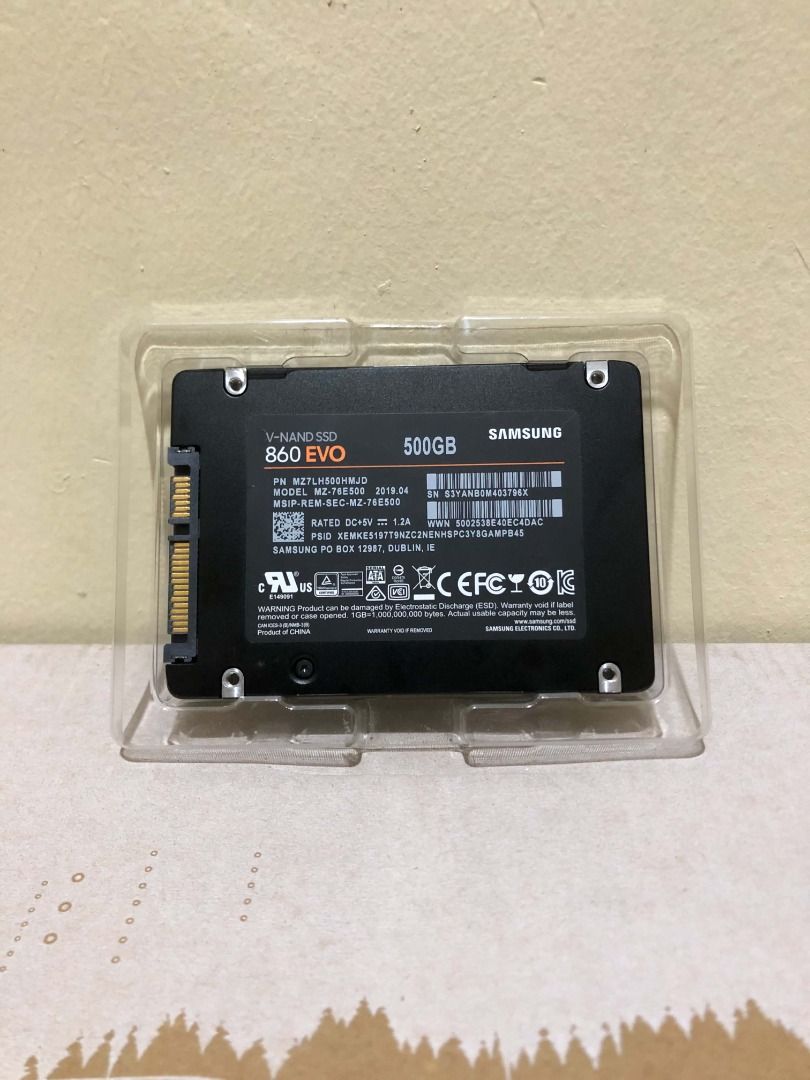 Samsung 860 EVO 500GB SSD (Category: Computer Parts) located in General Trias. Submitted by fourdc (Listing ID 1462794464, Image 2). Description: Slow computer due to HDD or need extra storage for files/games? - Freebie: Brand new SATA cable - Price: ₱2,795 (fixed) - Performance: 100% - Health: 97-98% - Samsung Magician Authenticated - With DRAM SSD - 3 days personal warranty - 30 days after sale support 📍 Imus/General Trias, Cavite 🚚 Shipping 