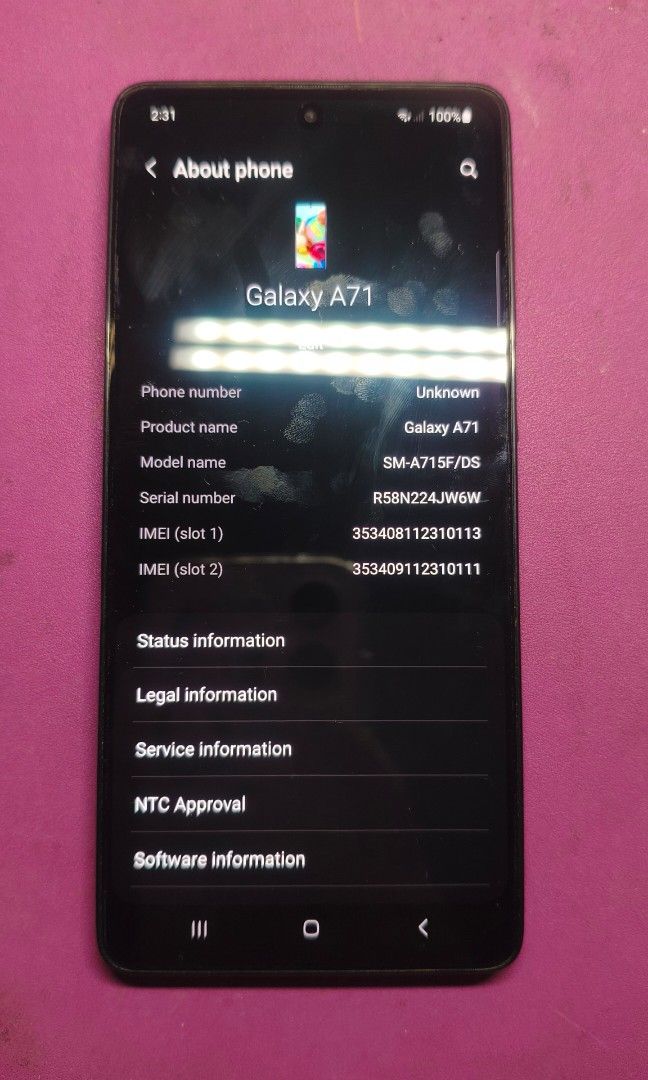 SAMSUNG GALAXY A71 4G (Category: Samsung) located in Manila. Submitted by janiii_batallerr (Listing ID 1462763637, Image 3). Description: ‼️RUSH RUSH‼️ SAMSUNG GALAXY A71 4G ✅ 8GB RAM 128GB ROM ✅ 2020 model ✅ Well used ✅ May history ng repairs (lagi napapalitan ng LCD, battery, etc.) ✅ Back and front camera working ✅ Dual SIM and SD card slot working ✅ No box and charger ISSUES: ✖️ Fingerprint/face recognition not working ✖️ After 1 day drain ang