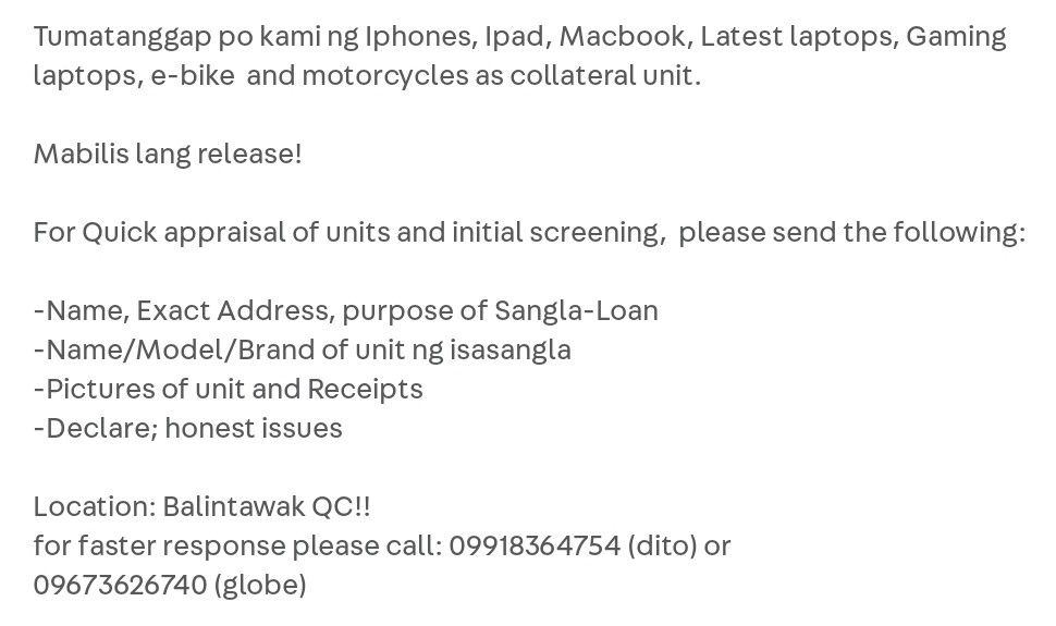 Sangla Gadgets, Ipad Iphones, Macbook etc. (Category: Others) located in Daet. Submitted by secure_unit_lending (Listing ID 1462841455, Image 2). Description: .