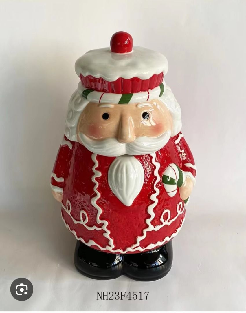 Santa Claus Ceramic Cookie Jar with Lid (Category: Other Home Decor) located in Manila. Submitted by katkween23 (Listing ID 1462734013, Image 3). Description: - Adorable Santa Claus ceramic cookie jar - Ideal for storing cookies and holiday treats - Snug-fitting lid to keep contents fresh - Charming Christmas decor piece - Features hand-painted details - Measures approximately [insert height here] inches tall - A delightful addition to your kitch