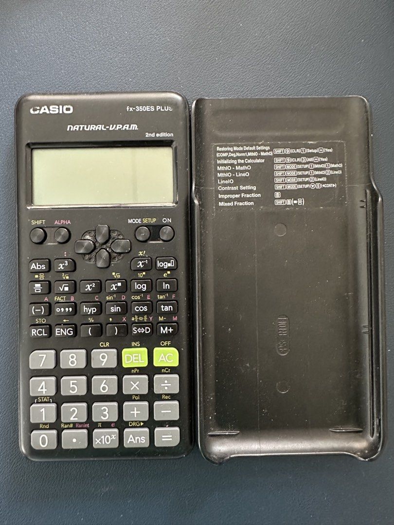 scientific calculator (Category: Stationery & School Supplies) located in Paranaque City. Submitted by jrvber (Listing ID 1462750832, Image 1). Description: - Brand: Casio - Model: fx-350ES PLUS Natural V.P.A.M. - Edition: 2nd edition - Type: Scientific Calculator - Features: Natural V.P.A.M. display for natural math input - Includes: Protective cover with printed mode and function shortcuts - Ideal for: Students, engineers, and everyday calculat