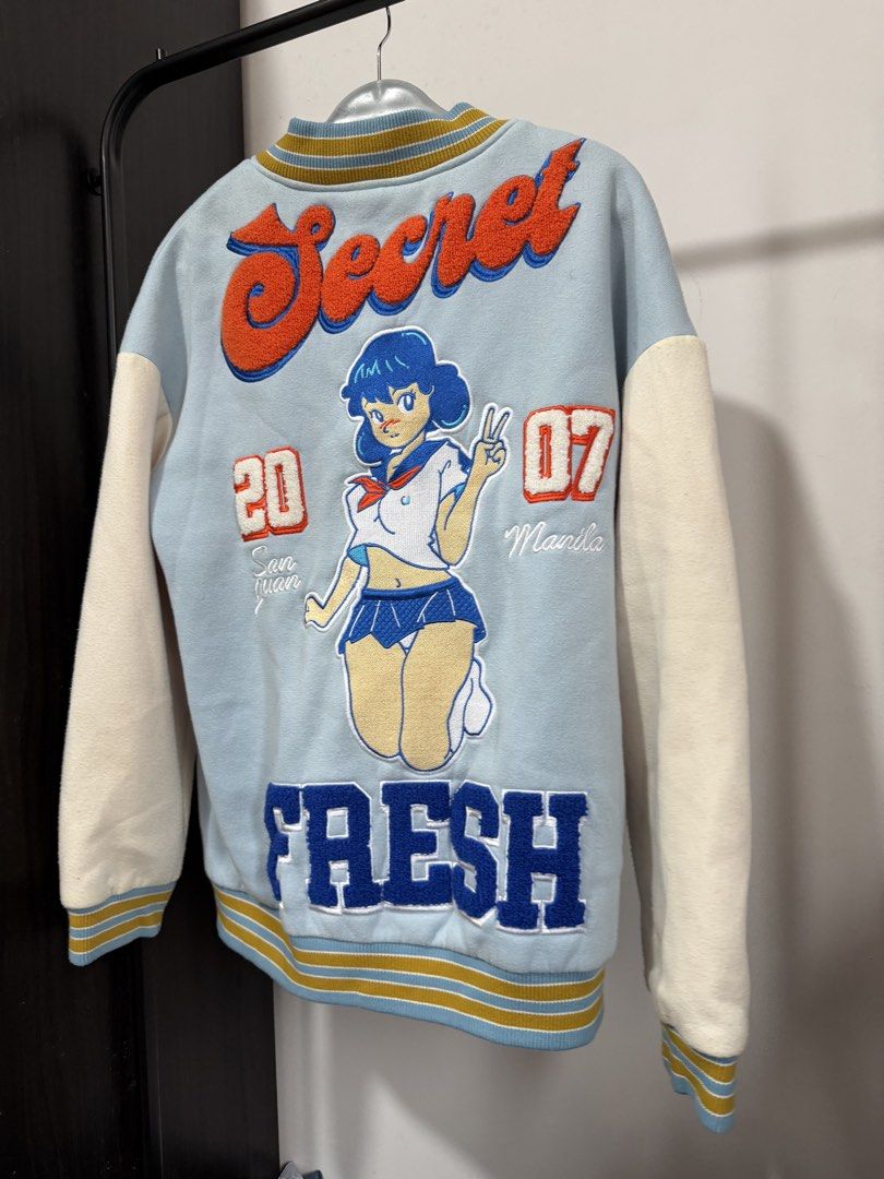 SECRET FRESH Kawaii Anime Varsity Jacket (Category: Coats, Jackets and Outerwear) located in Cavite. Submitted by jauzjauz (Listing ID 1462835813, Image 3). Description: DIMENSIONS 22x27 STYLE: Thick Varsity Jacket Flaws please see the last 3 photo Bought it SRP selling it for 1k I can accept reasonable offer!🤝.